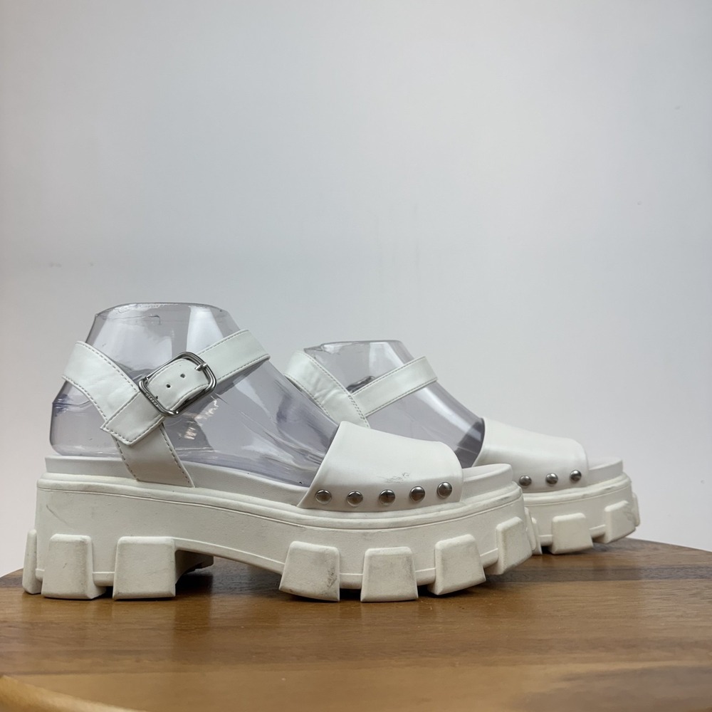 Womens Circus Sam Edelman Genevieve White Platform Lug Sole Sandals Size 8.5 M